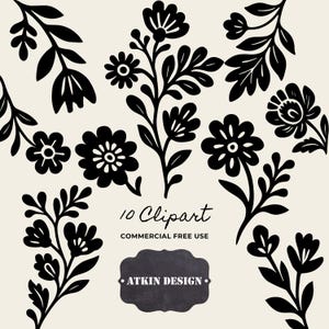 Moderna folkliga blommiga element - Boho blommiga illustrationer - Nordiska blommor - Kommersiell fri användning - Mors dag-blomma - Vårfolk Clipart