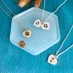 Personalized Paw Print Necklace • Heart Necklace • Pet Paw Print Necklace • Actual Paw Print Customization • Pet Jewelry