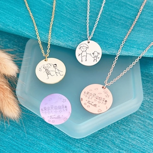 Personalized Drawing Necklace • Drawing Necklace for Kids • Engraved Children&#39;s Artwork • Custom Drawing Necklace