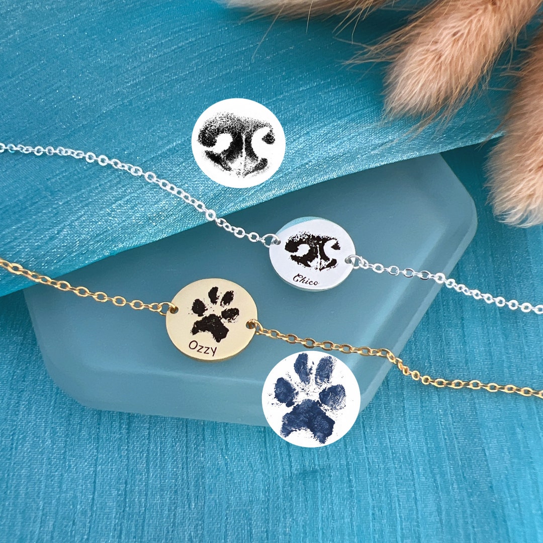 Personalized Paw Print Bracelet Custom Pet Jewelry Real Pet Paw Print 