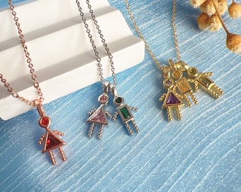 Birthstone Necklace • Birthstone Pendant Necklace for Boys and Girls • Birthday Gifts • Gifts for Mom • Family Birthstone Necklace
