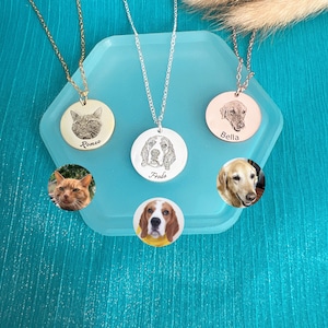 Personalized Pet Necklace • Pet Memorial Gift • Custom Pet Portrait Jewelry • Engraved Pet Photo  • Gifts for Pet Lovers