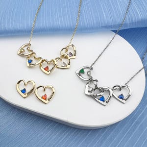 Heart Shape Birthstone Necklace • Custom Name Necklace • Birthday Gift, Gift for Her • Family Birthstone Necklace • Christmas Gift For Mom