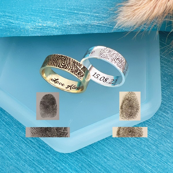 Personalized Fingerprint Ring • Actual Fingerprint Ring • Couples Jewelry • Wedding Ring • Memorial Promise Ring