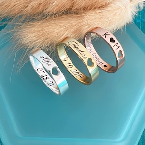 Bague prénom personnalisée • Bague coeur • Bague empilable • Bague pour couple • Bague gravée personnalisée • Cadeaux d'anniversaire