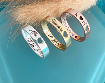 Personalized Name Ring • Heart Ring • Stackable Ring • Couple Ring • Custom Engraved Ring • Anniversary Gifts