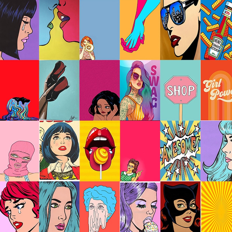 100 Pcs Retro Pop Art Wall Collage Kit, Vintage Pop Art Photos Prints