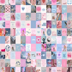 175 PCS / Kit de collage de fotos de Taylor Swift / Carteles de música minimalistas / Decoración de collage de fotos de Era's Tour / Kit de collage de pared azul rosa