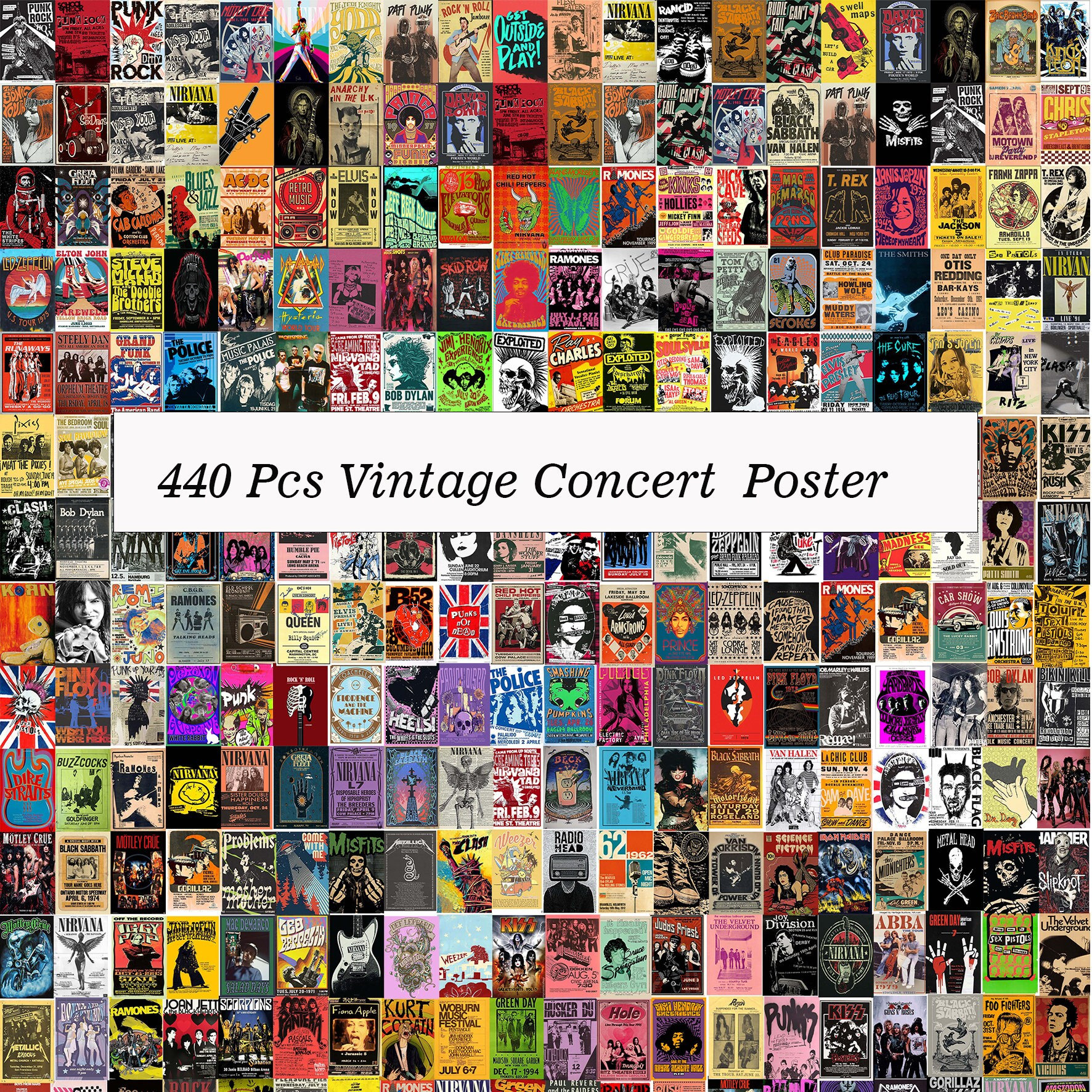 CLASSIC　ROCK POSTERS 440 Pcs Music Concert Posters, Vintage Band Poster, Retro
