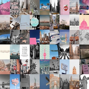 50Pcs City Poster, City Aesthetic Wall Collage , Vintage Travel Wall Art , Aesthetic Wall Collage ,Travel Wall Prints ,Vintage City Poster