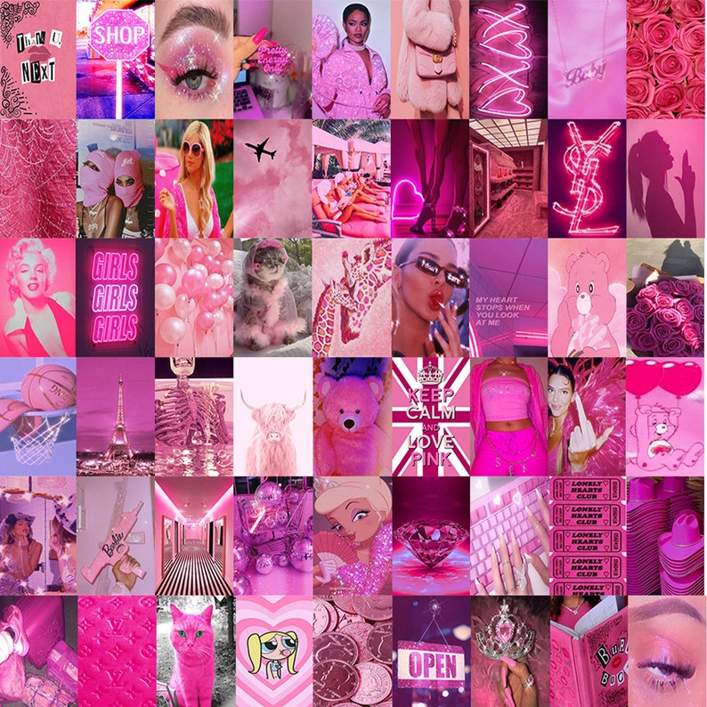 160PCS Hot Pink Collage Kit Pink Wall Collage Baddie Aesthetic Fashion