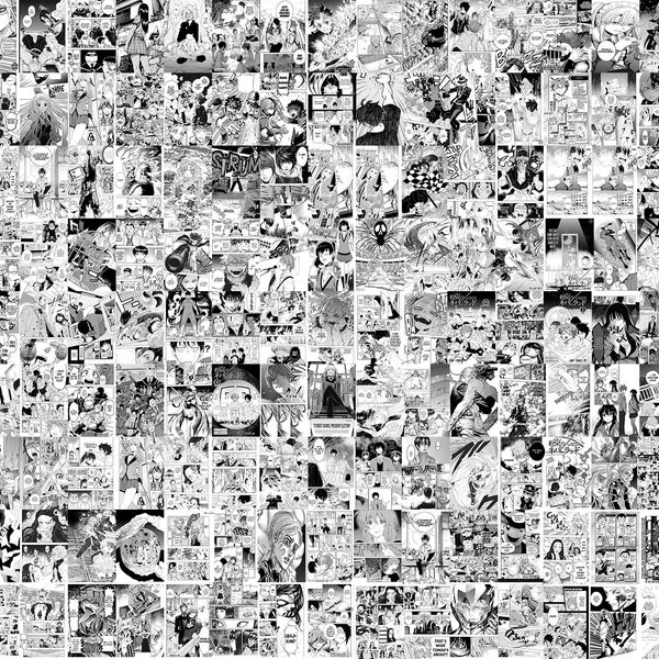 Kit collage anime manga da 440 pezzi - Collage anime in bianco e nero - Poster da parete Manga - Pannelli Manga Decorazione della camera - Kit collage estetico Manga