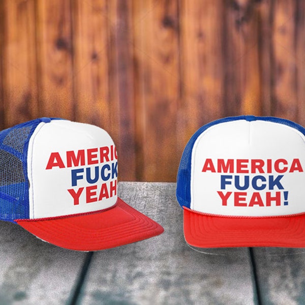 America F*ck Yeah Kid Rock Trucker Hat, Red White Blue USA United States Patriotic American Conservative Tucker Carlson Gift Freedom