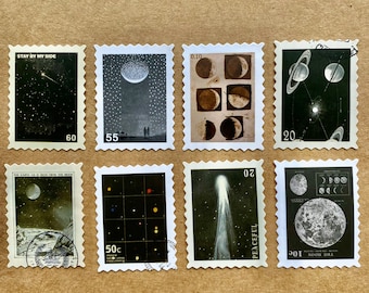 Zestaw naklejek Vintage Space Stamps, naklejki do planera retro astrologicznego (20-40 szt.)