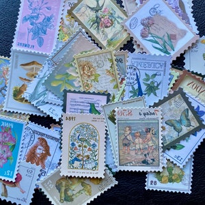 Confezione da 40 o 20 adesivi per francobolli botanici vintage, adesivi botanici retrò, diario spazzatura, adesivi per scrapbooking, decalcomanie per album fai da te