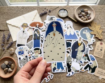 Stickerpakket surrealistisch personage – grillige vinylkunst, indiejournaalset