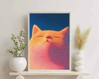 Majestic Chubby Cat Art Print, Funny Catlover Poster
