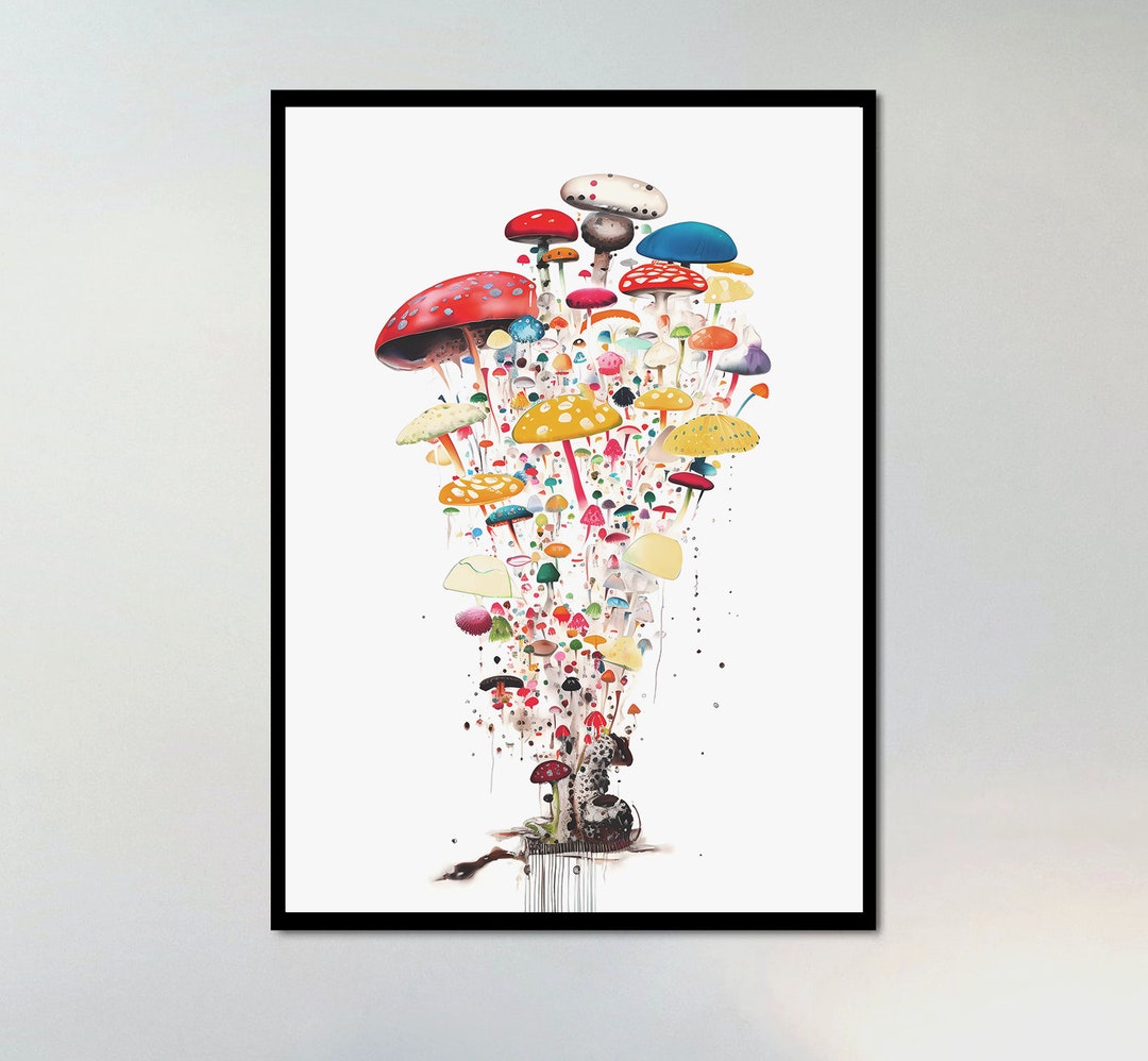 Bundle of 10 Digital Download Mushroom Art Prints, Printable, Fungi Art