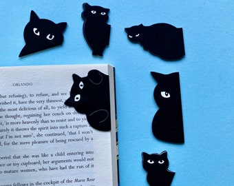 Black Cat Magnetic Bookmark, Kawaii Stationery, Gift for Book Lover