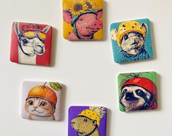 Juego de imanes de animales caprichosos – Imanes de nevera artesanales hechos a mano