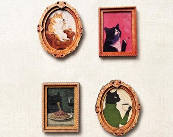 Vintage Pet Portrait Magnets, Whimsical Cat Dog Art Fridge Decor