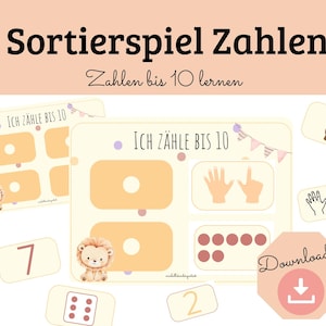 Zählkarten 1-10 PDF | Zahlen und Mengen lernen | Finger zählen Lernkarten | Montessori Sortierspiel Kita Vorschule Druck DIY