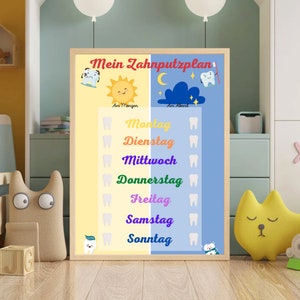 Zahnputzplan für Kinder, Zahn putz Routine, Belohnungssystem, Wochenplan für Kinder, Belohnungsposter,  Belohnungstafel Zähneputzen