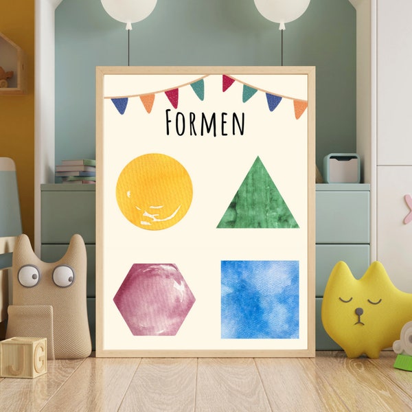 Shapes poster, shapes, murals geometric shapes, learn shapes, shapes kindergarten, shapes children, shapes children learn, poster A4