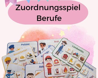 Juego de clasificación de profesiones infantiles | Juego de emparejamiento Montessori | Tarjetas ilustradas de profesiones con sus características | Juego educativo para preescolar y primaria (PDF)