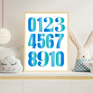 Number posters, number posters to print, number posters for children&#39;s rooms, learning numbers, learning posters, children&#39;s room posters, school enrollment gifts