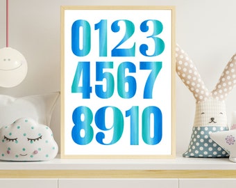Number posters, number posters to print, number posters for children's rooms, learning numbers, learning posters, children's room posters, school enrollment gifts
