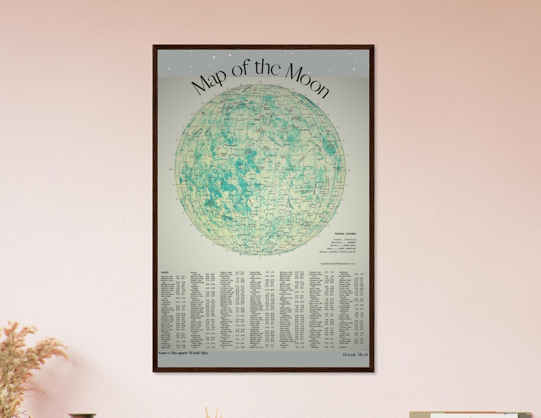 Printable Moon Map Poster Vintage Digital Download Wall Art Kids ...