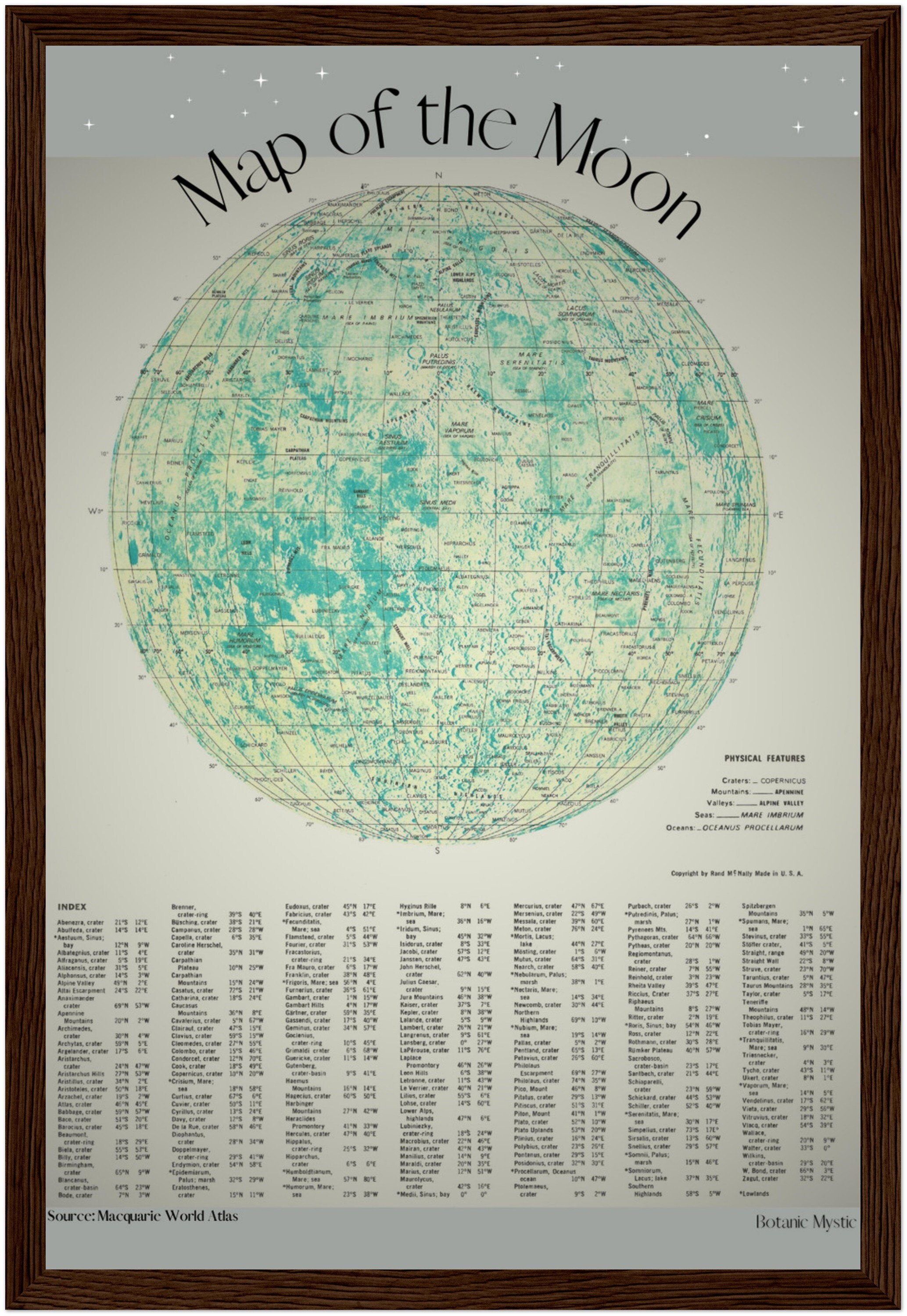 Printable Moon Map Poster Vintage Digital Download Wall Art - Etsy