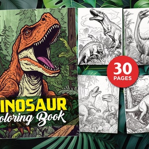Dinosaur Coloring Pages | Sheets | Instant Download | Grayscale Coloring Page | Printable PDF | Dinos | Kids | Teens| Adults Coloring