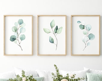 Set di acquerelli  artistici floreali raffiguranti piante verdi. Set di 3 acquerelli.Fatti a mano.Carta italiana fatta a mano.