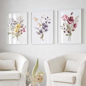 Set di acquerelli  artistici floreali raffiguranti mazzi di fiori colorati.. Set di 3 acquerelli.Fatti a mano.Carta italiana fatta a mano.