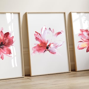 Set di acquerelli  artistici floreali raffiguranti fiori rossi. Set di 3 acquerelli.Fatti a mano.Carta italiana fatta a mano.