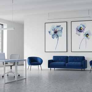 Set di acquerelli  artistici floreali raffiguranti Papaveri blu. Set di 2 acquerelli.Fatti a mano.Carta italiana fatta a mano.