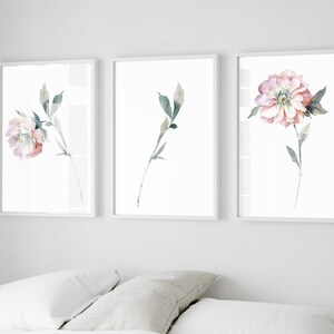 Set di acquerelli  artistici floreali raffiguranti fiori rosa e verdi. Set di 3 acquerelli.Fatti a mano.Carta italiana fatta a mano.