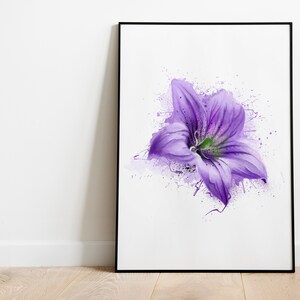 Acquerello  artistico floreale raffigurante un fiori viola. Set di 1 acquerelli.Fatti a mano.Carta italiana fatta a mano.