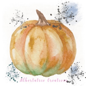 Clip Art 5 Fall Print, Printable Watercolor style clipart, High Quality PNGs, Digital download, Paper craft, junk journals|Pumpkin,Acorn