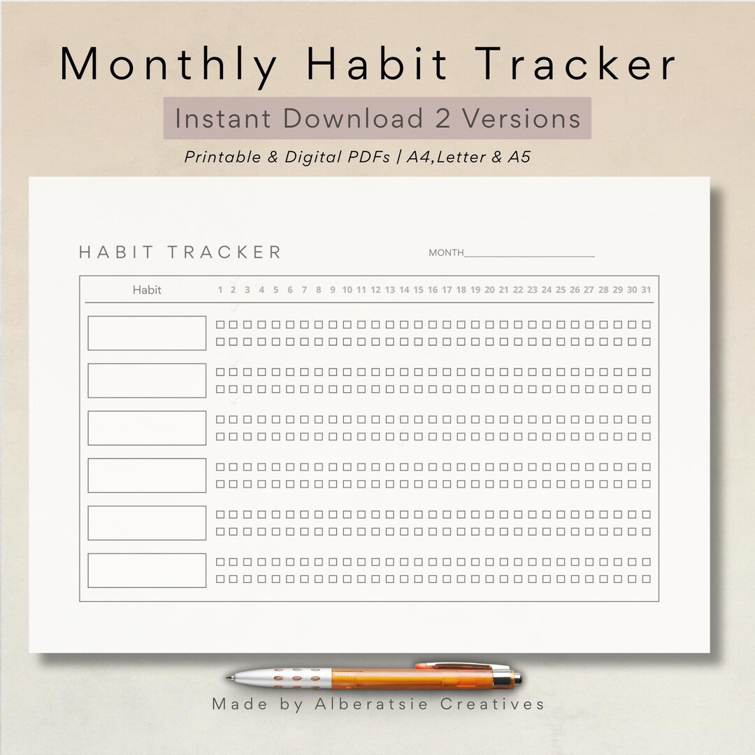 Habit Tracker Printable PDF | Landscape Routine Tracker | 31 Day Habit ...