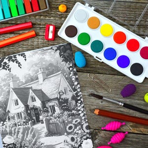 Página para colorear de una cabaña de verano: ilustraciones imprimibles y páginas para colorear para adultos (tamaño A4/carta estadounidense)
