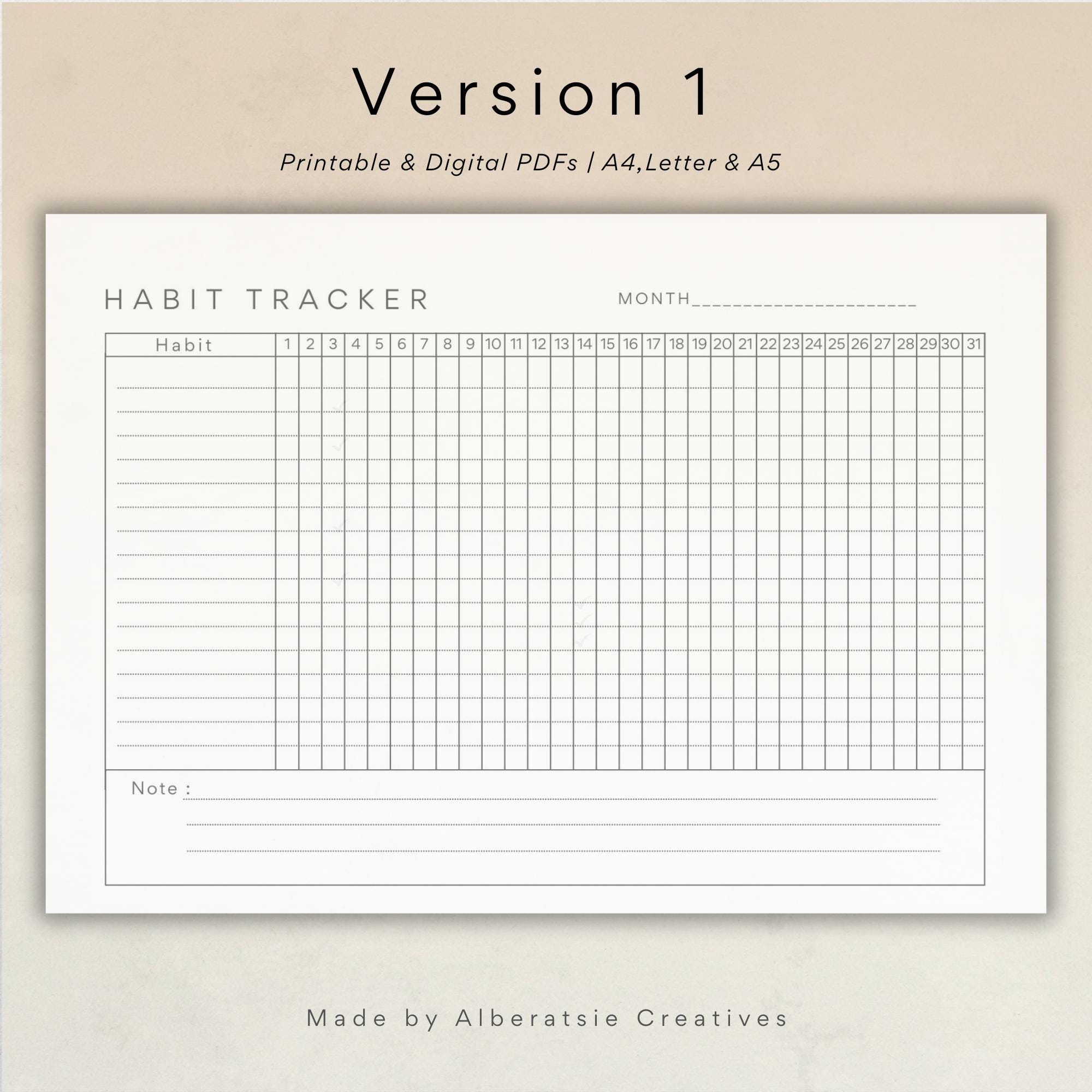 Habit Tracker Printable PDF | Landscape Routine Tracker | 31 Day Habit ...