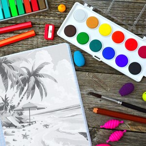 Página para colorear de playa de verano: ilustraciones imprimibles y páginas para colorear para adultos (tamaño A4/carta estadounidense)