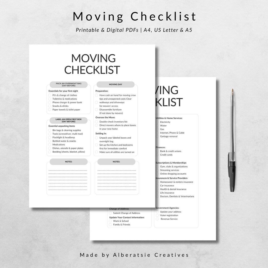House Moving Checklist | Printable Home|office Moving Planner Sheets ...