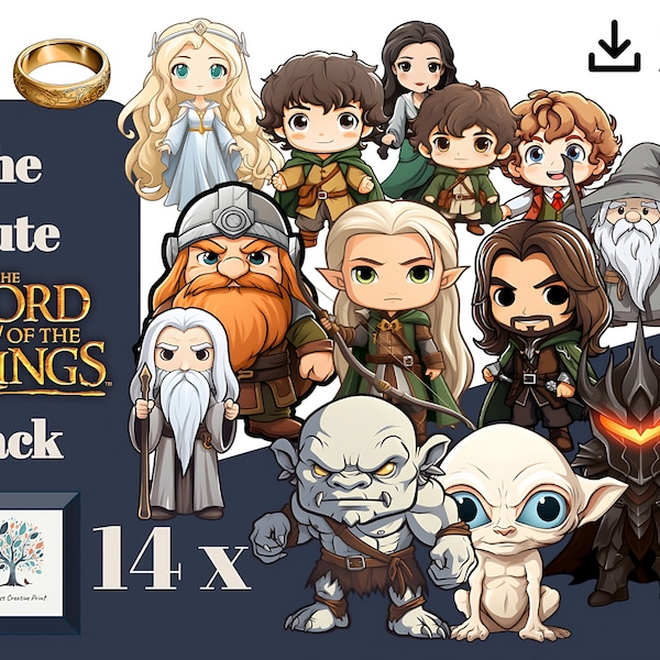 Lord of the Rings Sticker PNG Pack  | Clipart Vector Style Bundle | 14 LOTR Characters Png Svg High Quality Instant Download