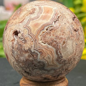 AAA+ Crazy Lace Agat Sphere Druzy | Uzdrawiająca Kryształowa Kula | Kamień Medytacyjny | Unikalna Kamienna Kula | Wzmacniacz Energii Wzmacniacz Harmonii