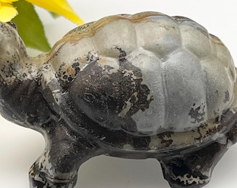 Rare Picture Jasper Turtle Sculpture - Collector's Stone Art Piece Calming Desk Ornament for Office Natural Earth Tone Home Decor