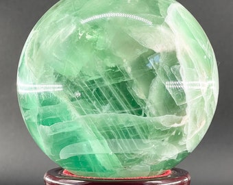 Magnífica fluorita natural, gran esfera verde esmeralda, piedra de genio, fluorita, Feng Shui, gema espiritual, mineral de haluro común.